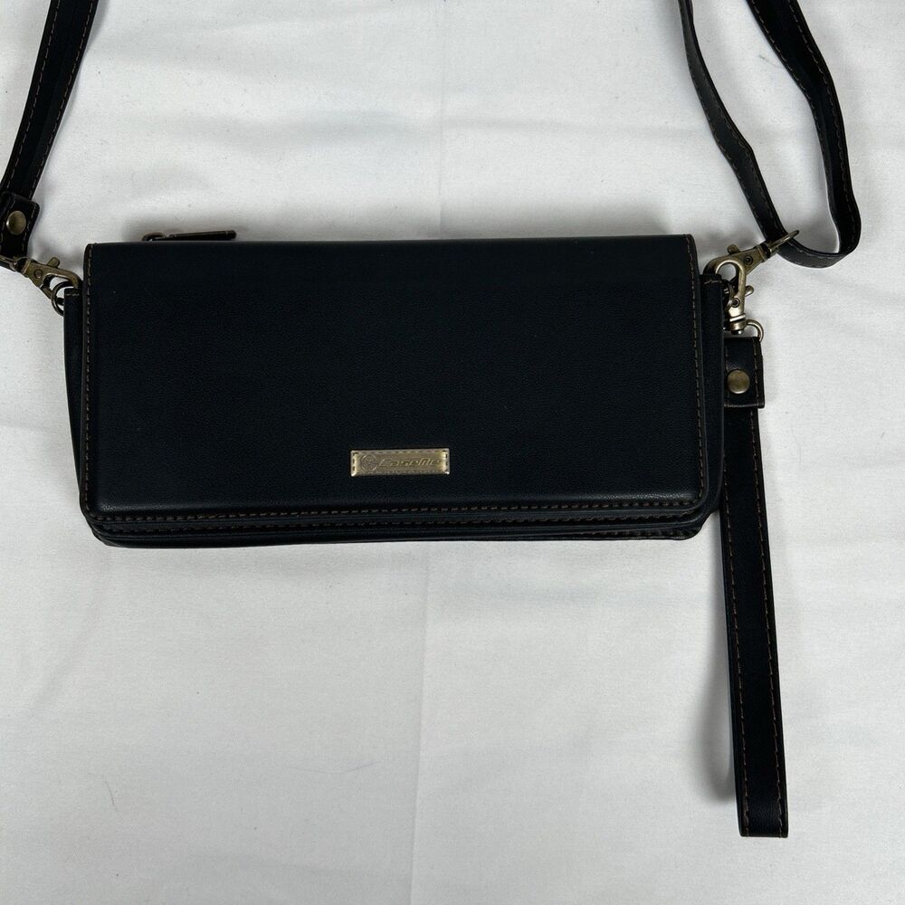CaseMe Black Crossbody Wallet Bag Card Holder Antique Brass Removable Strap